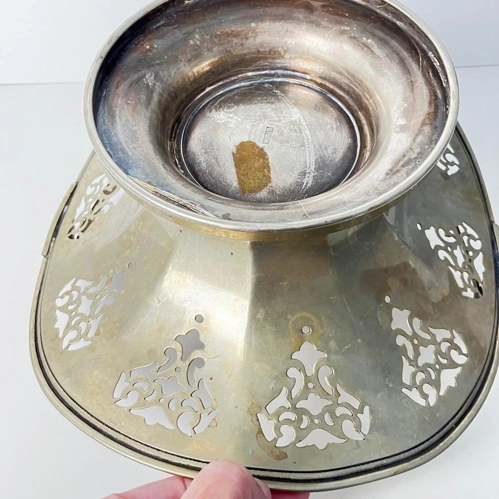 Continental Silver Co Pedestal Basket 82357 Silverplate Pierced Swing Handle